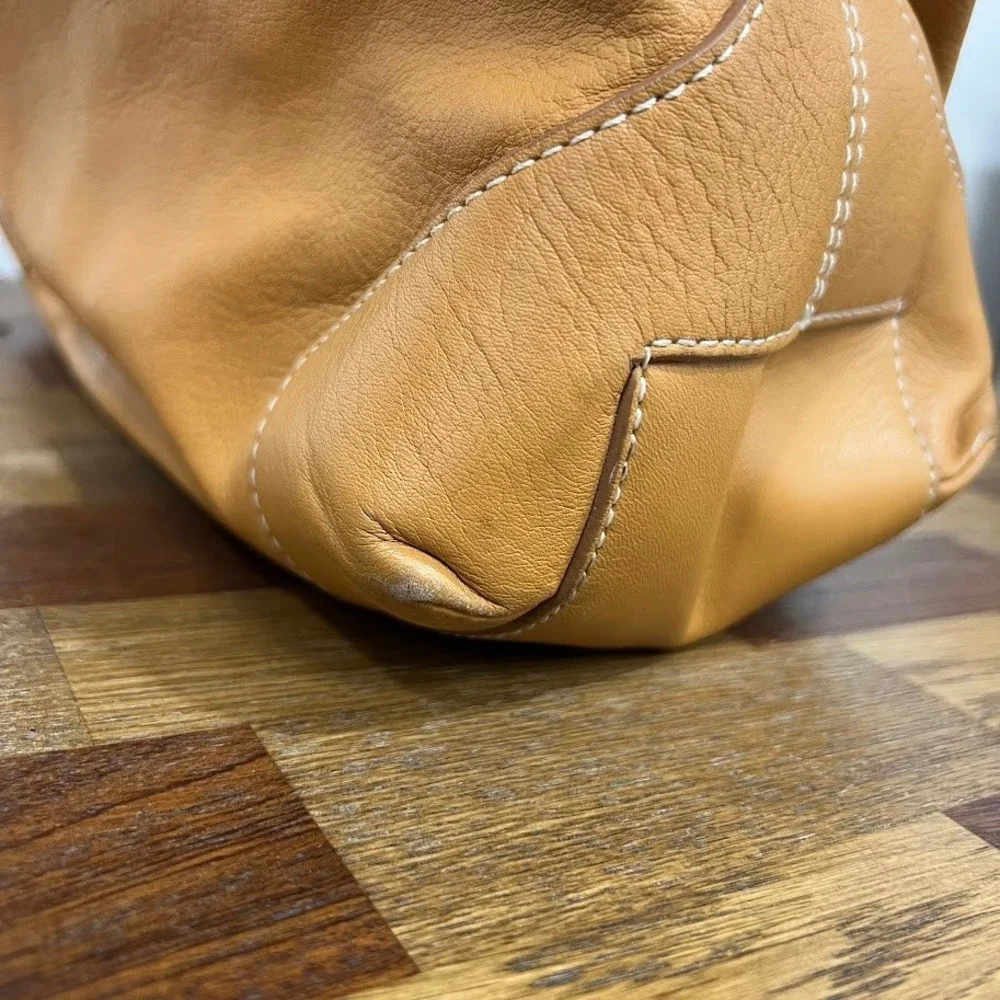 Talbots Tan Pebbled Leather Slouchy Shoulder Hobo Bag Adjustable Boho Oversized